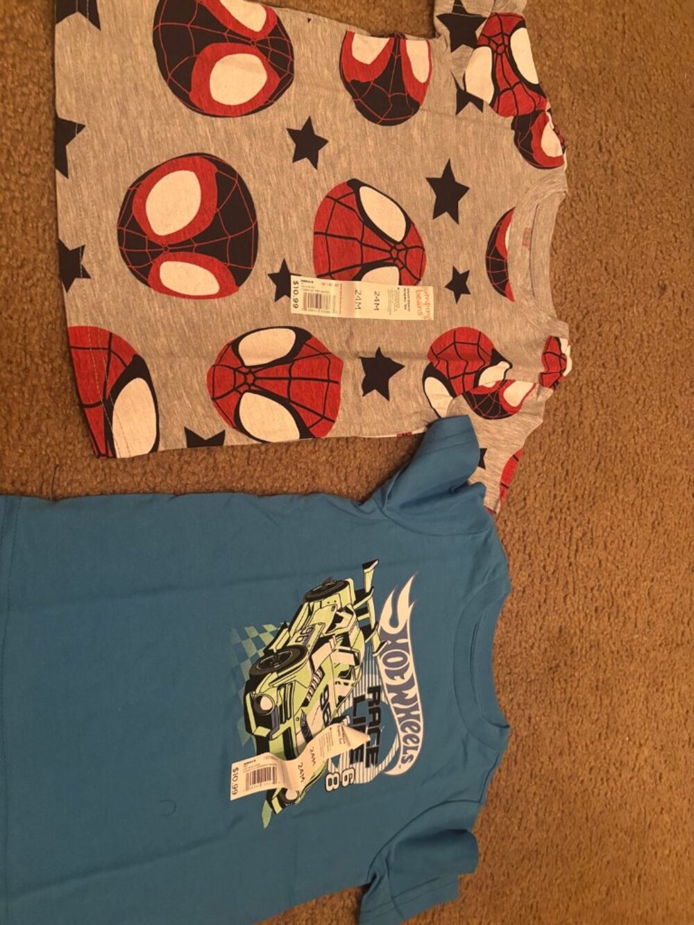 Boys Tee Bundle 24M Marvel Spider-Man and Hot Wheels Graphic Tees NWT